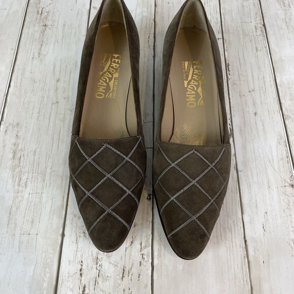 Salvatore Ferragamo Ruby Suede Calf Shoes 8.5 AAA Brown Low Heel w/ Box … - Picture 4 of 11